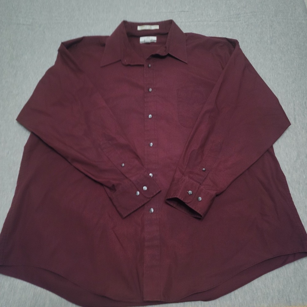 Enro Poplin Dress Shirt Mens 18 34 35 2XL Tall Burgundy Solid Long Sleeve Formal